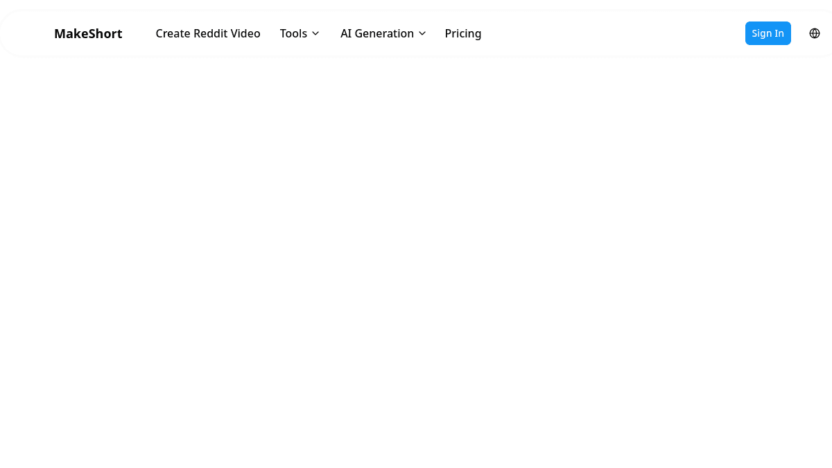 MakeShort.ai homepage — Reddit storytime with live trend dashboard and one-click import.